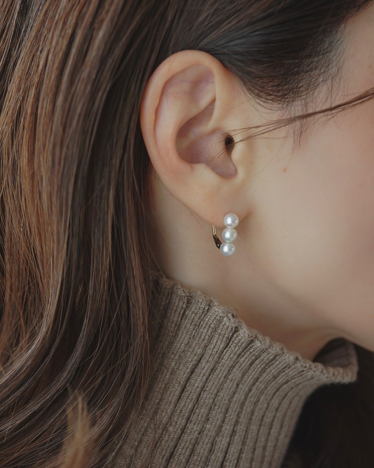 3連パールピアス-One touch／K14GF