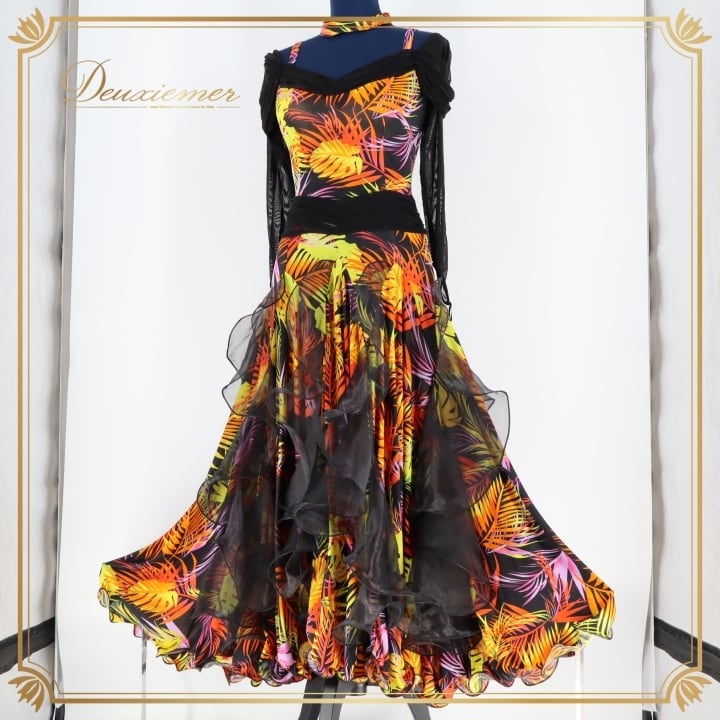 美品 日本製 フラダンス衣装イエロー Paondor ワンピース ドレス 茶