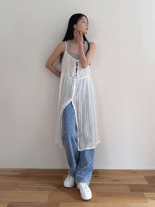 [MARGARIN FINGERS] [5/1 予約発送] LACE CHIFFON ONE PIECE (WHITE) 正規品  韓国 ブランド 韓国ファッション 韓国代行 マーガリンフィンガーズ 日本 店舗