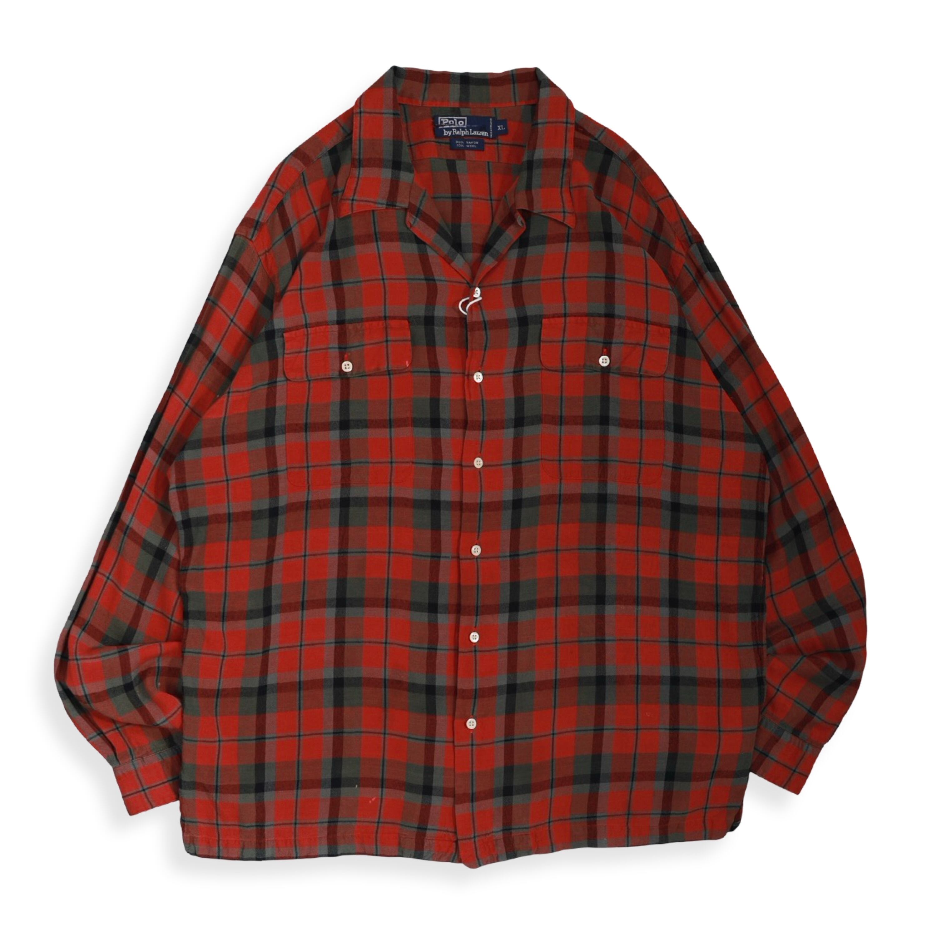 Polo by Ralph Lauren Plaid Check Rayon×Wool Open Collar Shirts