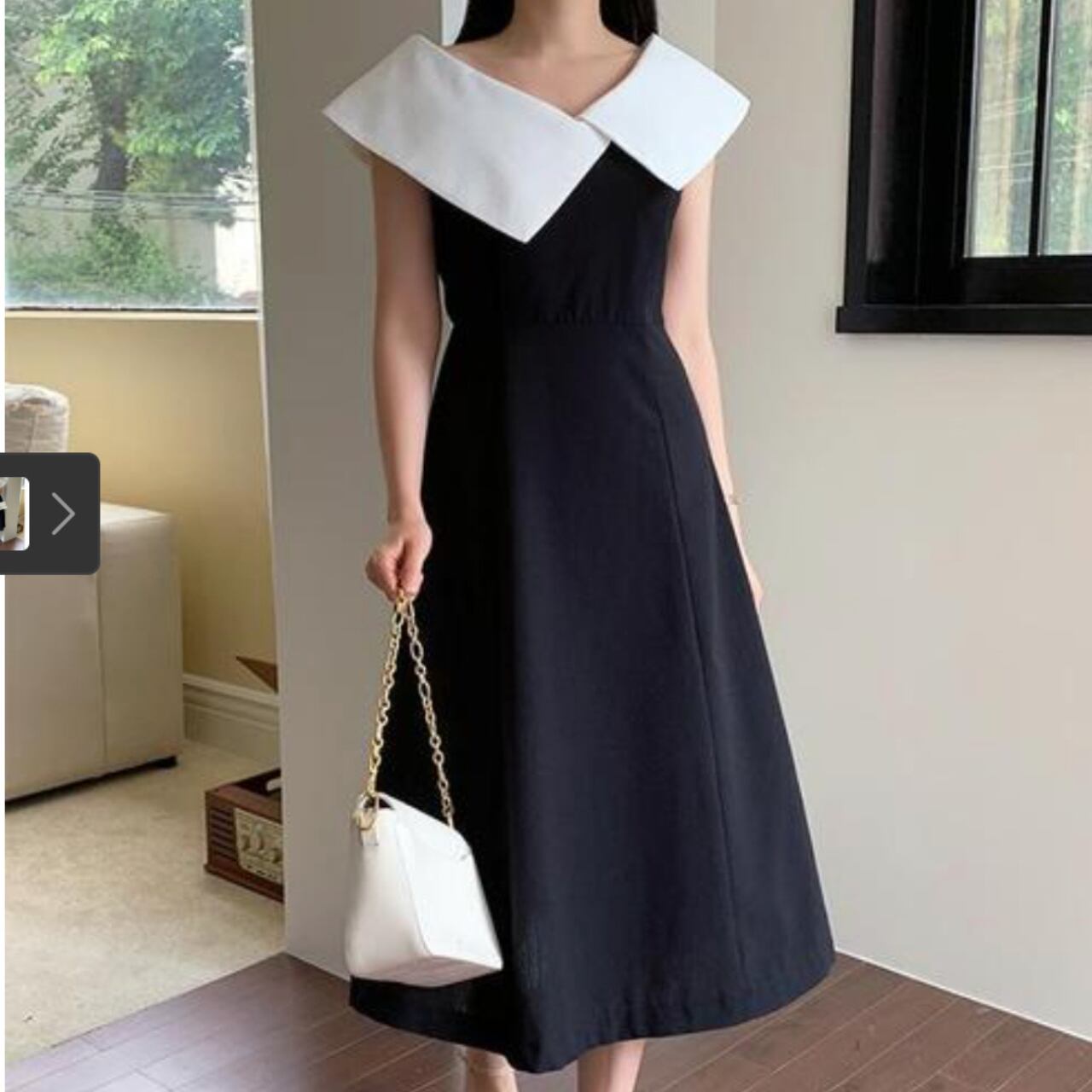 ラージ カラー コントラスト Aライン ワンピース