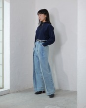 FOURAM - TUCKED DENIM PANTS ：Black｜インタックデザイン／すっきり見えデニムパンツ