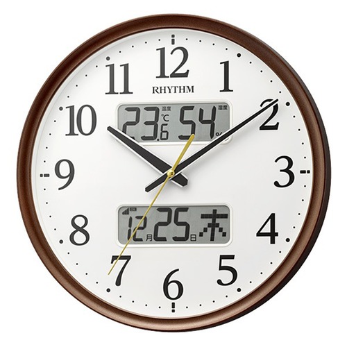 掛け時計 電波時計 温度湿度計・カレンダー表示 ブラウン