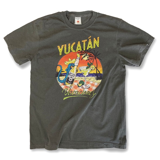 YUCATAN　お土産柄　ユカタン　メキシコ　スペイン語　古着風　Tシャツ　チャコール