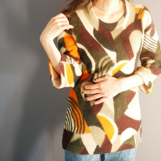 PURE WOOL pattern knit BRN