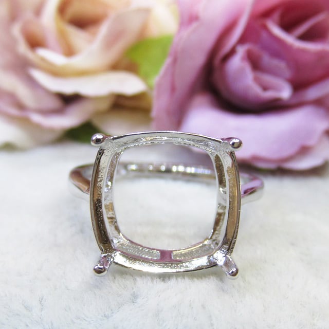 アウトレット12㎜ クッションスクエア 4爪 S925 リング台 SV