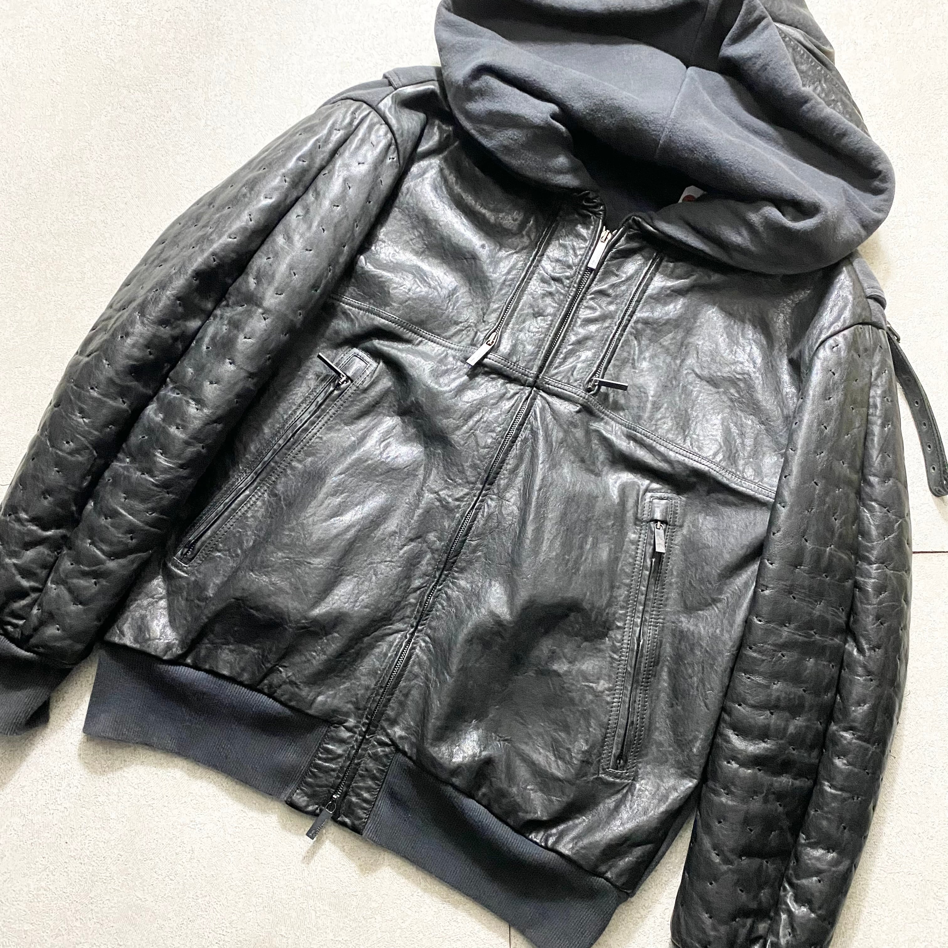 JOHN GALLIANO sweat switching leather blouson | NOIR ONLINE