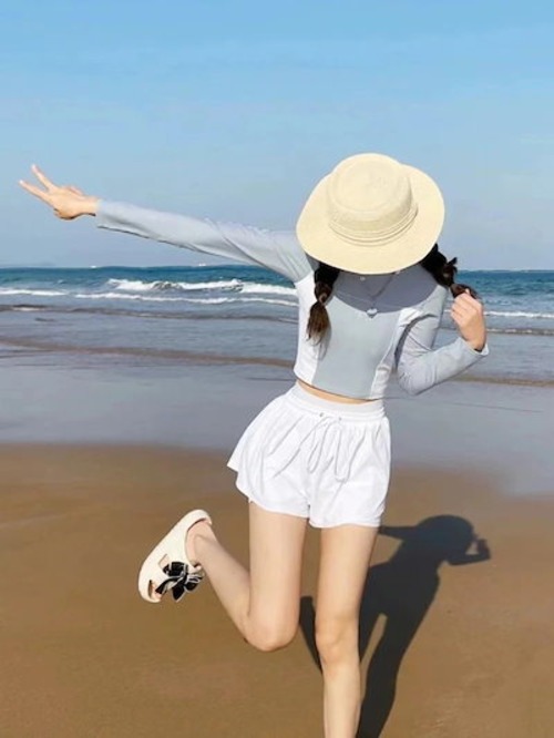 水着 韓国ファッションの水着 セパレート水着夏長袖控えめ痩せ見え腹隠し学生運動温泉入り高級感水着 2025新作 体型力バー レディース 水着orange