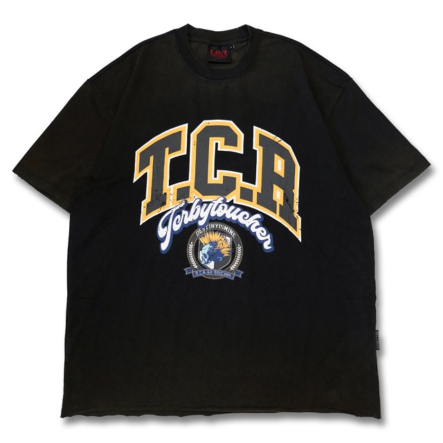 T.C.R COLLEGE LOGO CROPPED WASH S/S TEE - YELLOW / BLACK