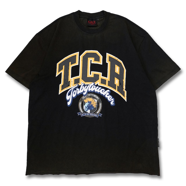 T.C.R COLLEGE LOGO CROPPED WASH S/S TEE - YELLOW / BLACK