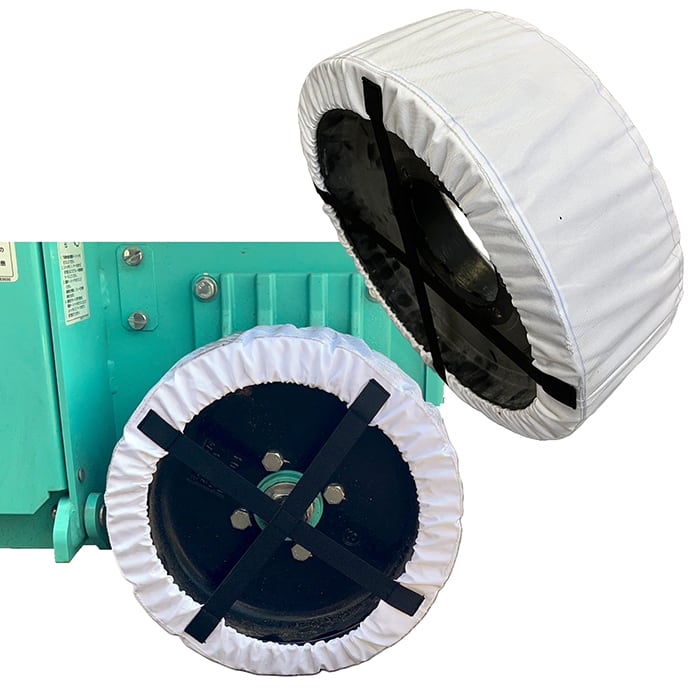 タイヤ養生カバー 4枚 規格3011 対応タイヤ径 300から323Φ タイヤ幅100から117 AR-4236-1 AR4236-1床面を汚さずタイヤ跡を残さない 高所作業車などに (アラオ)ARAO 撥水加工ナイロンに裏面樹脂コーティングを施し、破れにくいタイヤの養生カバー リフトアップなしで装着可能!床面を汚さずタイヤ跡を残しません