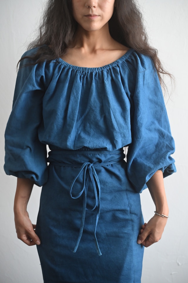 Indigo Dyed Off-Shoulder Top