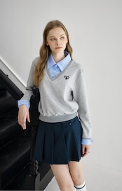 GOXO ゴーエックスオー スマイルハートシャツVネックマンツーマン メランジグレー