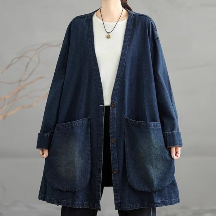 オーバーサイズノーカラーデニムジャケット11114