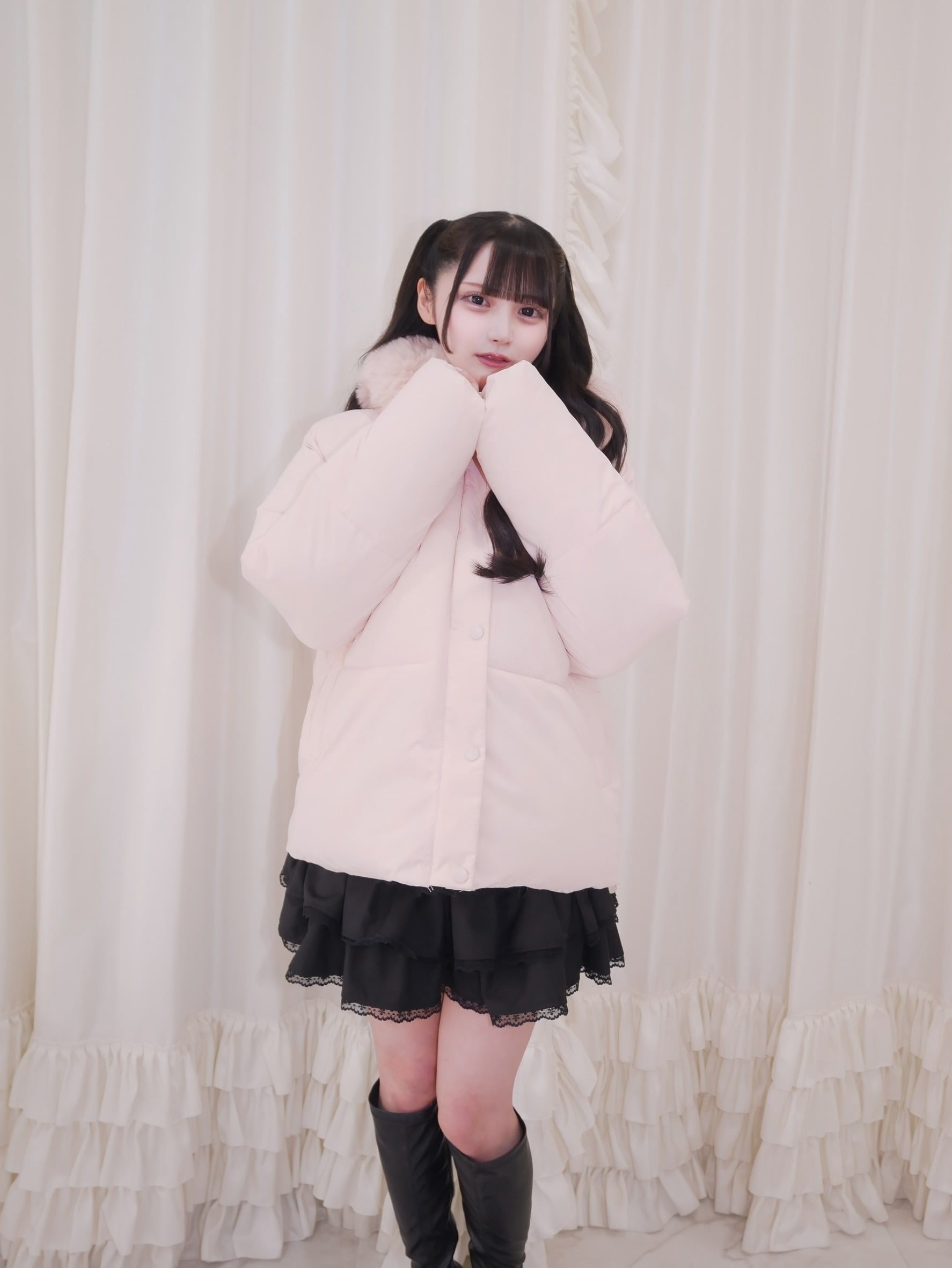 milky pink down jacket