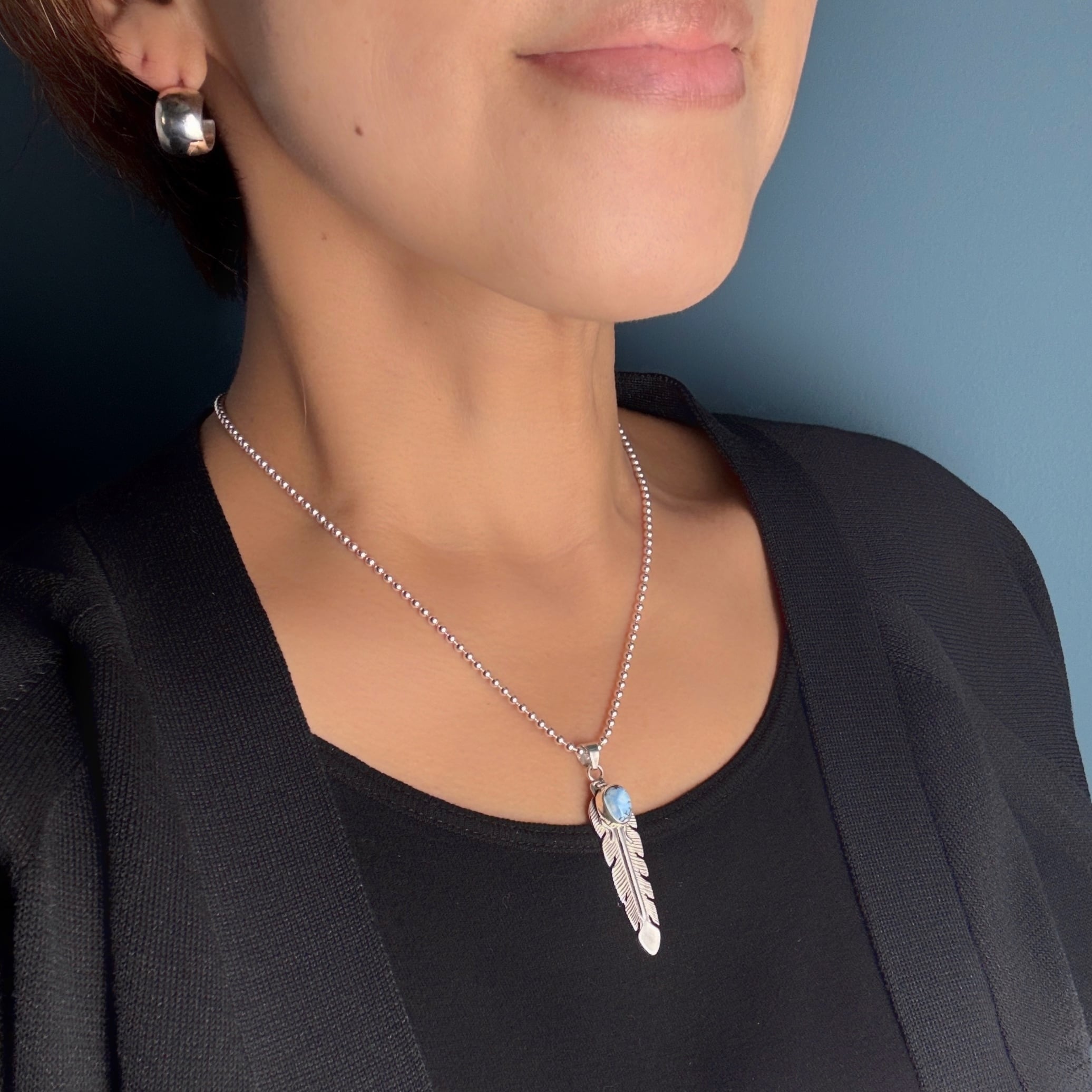 Indian Jewelry 》ゴールデンヒル ターコイズ フェザー ペンダント 羽