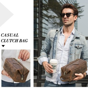 Wide Opening Genuine Leather Travel Pouch Bag / 本革 ワイドオープン レザー トラベル ポーチ バッグ