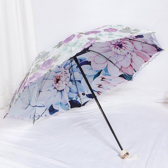 三つ折傘　折り畳み傘ストライプ　ライトブルー　水色　コンパクト