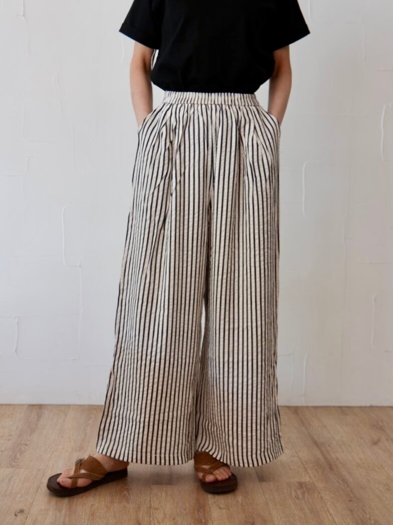 208. .L'ours Polaire et Bleu(ルスポレイル&ブルー) ストライプワイドPT(white/ beige)