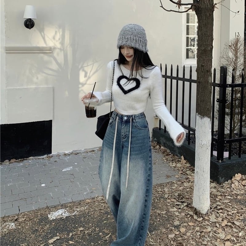 ショート丈ニット トップス レディース ニット ハート セーター ショート丈ニット トップス レディース ニット ハート セーター
