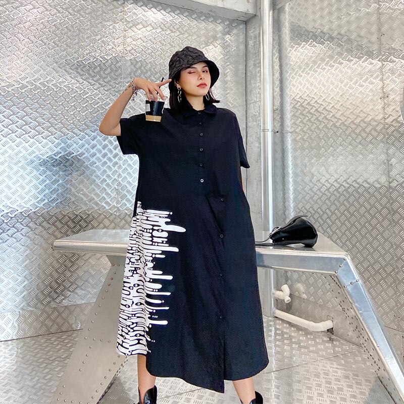 ドレス サマースリムシャツ スカート Aラインロング 大きめサイズ 夏物 ラブタオタオダレンハウス77631041246