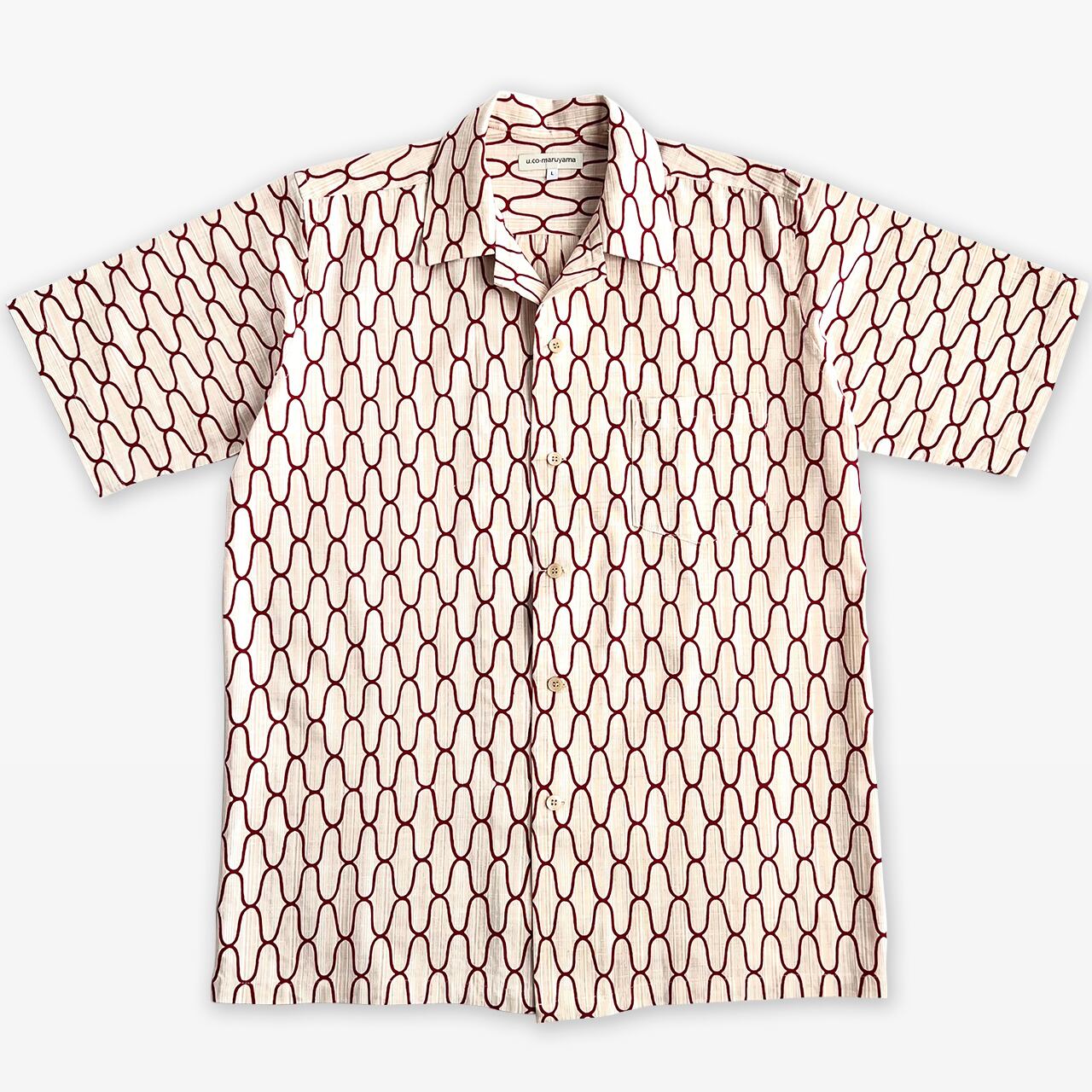 網目シャツ ベージュ×赤