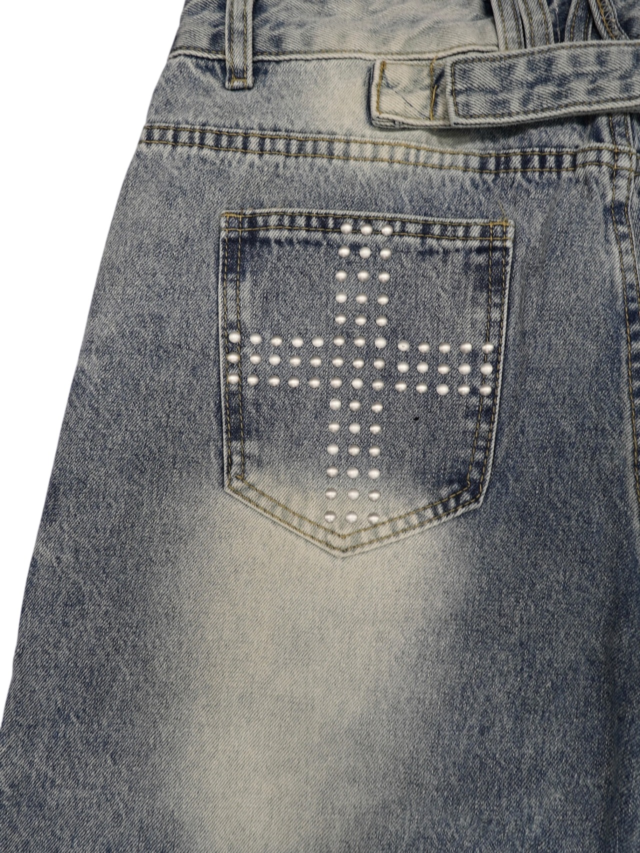 【PLANET STUDIO】Cross Studded Baggy Denim Pants