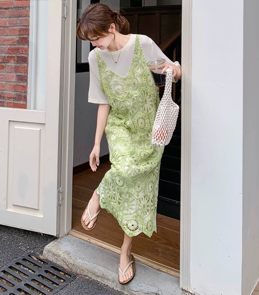 140cm〜 フレンチ透かしあみドレスツーピースセット