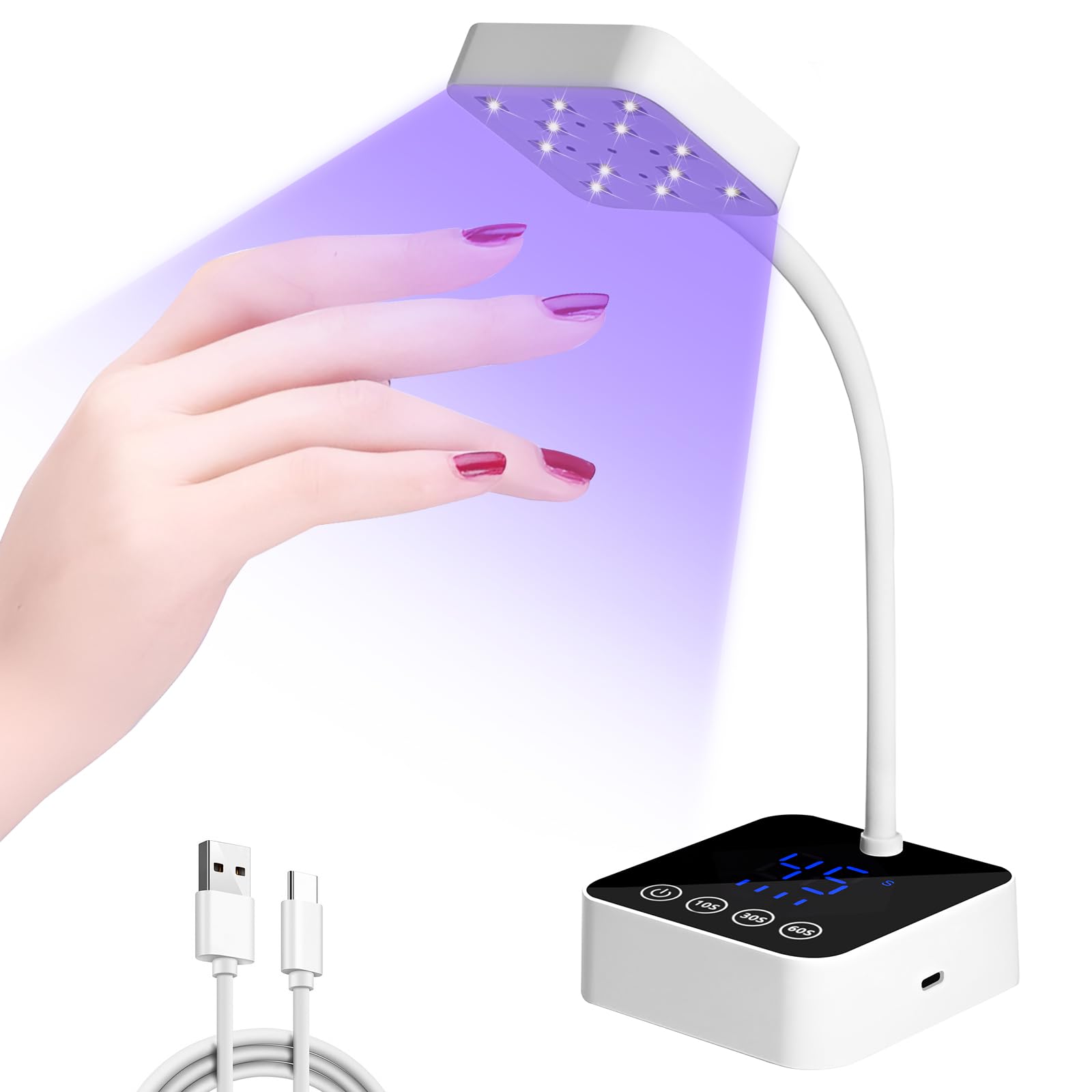 【努力特価】Diesisa UV&LED ネイルライト ジェルネイル ライトスタンド (ホワイト) | 360°調整可能なグース 自動感知センサー搭載 四階段タイマー USB 充電 プロ用 UV レジンライト サロンや自宅での全ジェル対応