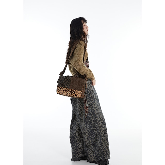 オリジナルヒョウ柄馬毛切り替えボディバッグ