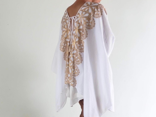 ブロックプリント/ポンチョ