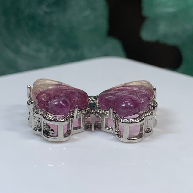 16.フローライト蝶々・横貫通穴☆パーツ