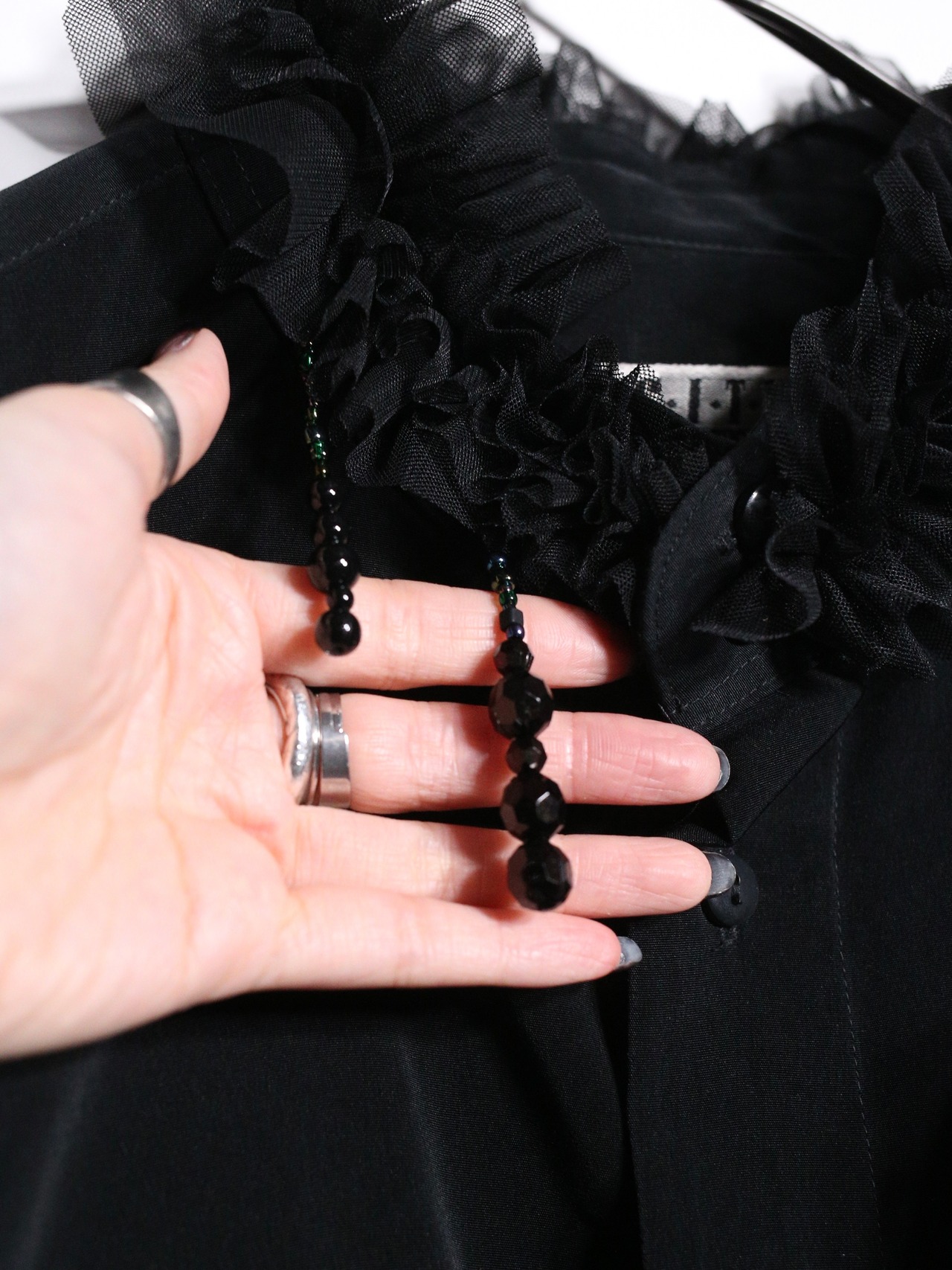 REMAKE / satin lace frills and bees custom dress shirt - 9