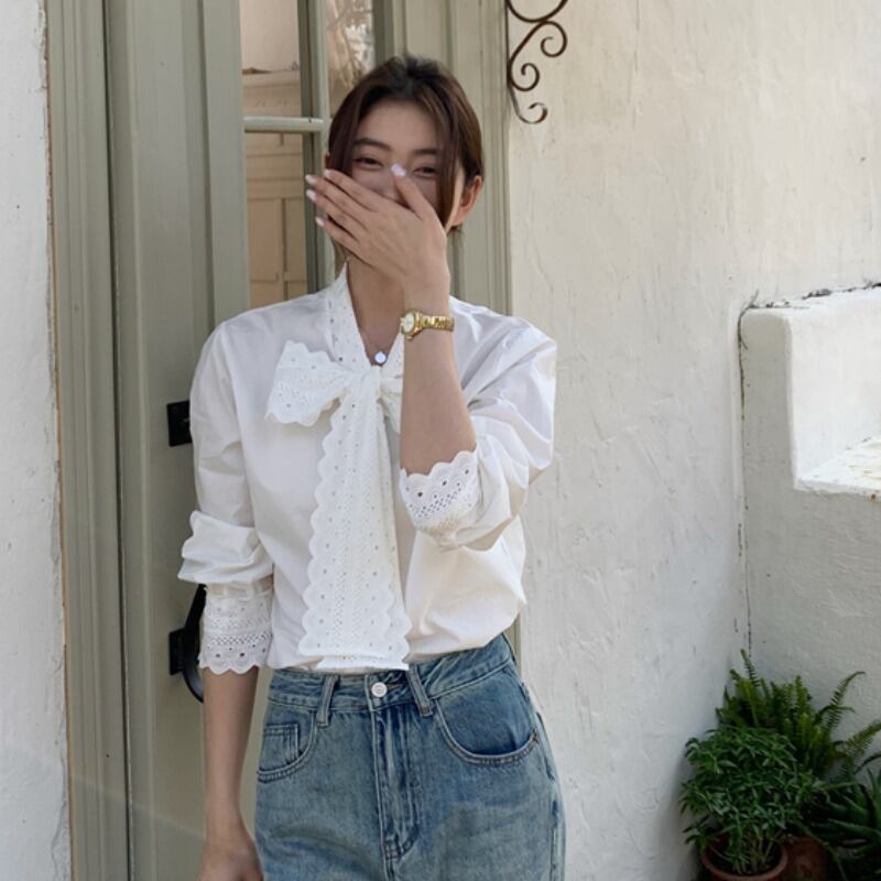 AD2023 リボンベルトカットソー トップス 長袖 白 パンク AD2023 リボンベルトカットソー トップス 長袖 白 パンク