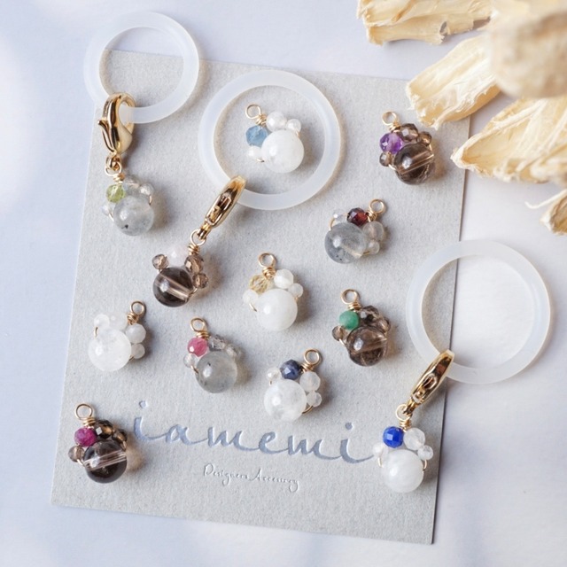 【選べる誕生石】肉球 アンブレラマーカー チャーム 犬 猫 ペット 天然石 推し活 メンカラ ギフト プレゼント