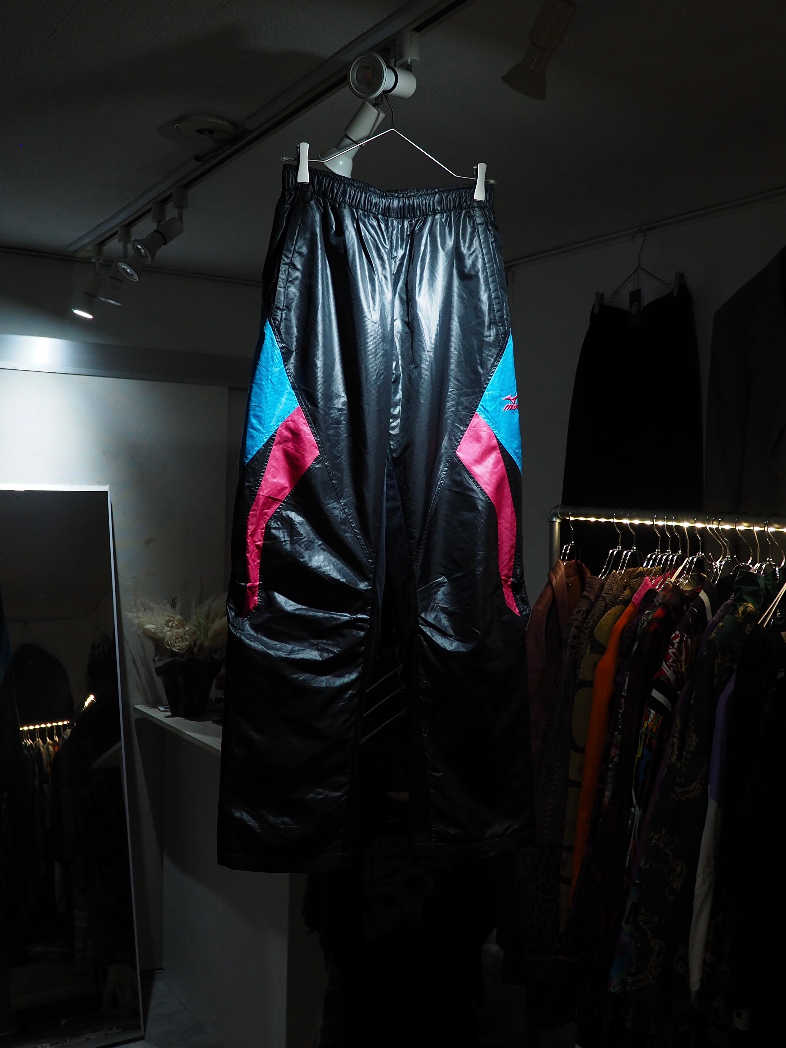 Dark Pink × Neon Blue color panel Switching Cyber track pants