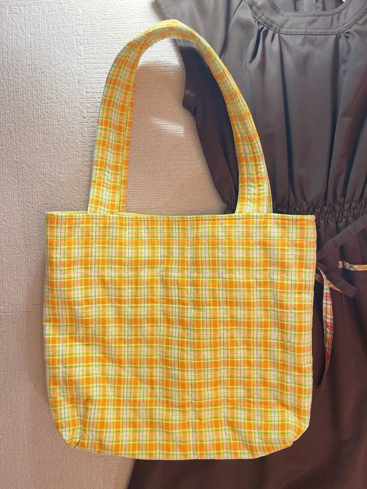 original / yellow check quilting tote bag