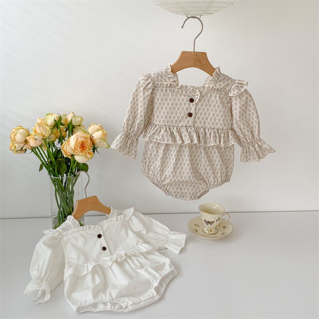 送料無料♡赤ちゃん　ベビー　子供服 長袖 フリル デザイン ロンパース キッズ 女の子 韓国ファッション（DM0486）