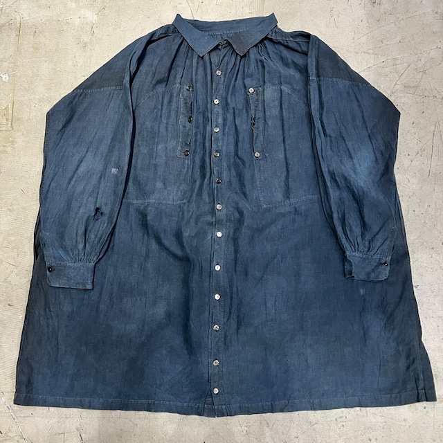 SPECIAL! 1900's Biaude Coat フレンチインディゴリネンスモック  羊飼い 農夫 アンティーク  early 20th century L相当 希少 ヴィンテージ BA-2121 RM2540H