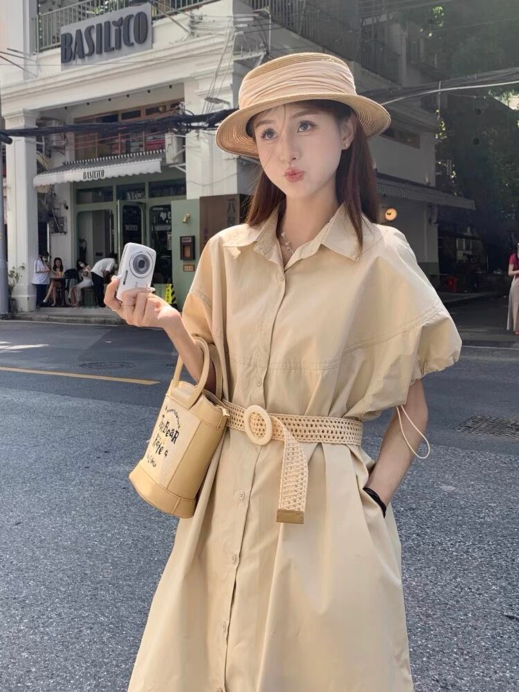 ベルト付きシャツワンピース G105CON0075 | liberal style. - 韓国