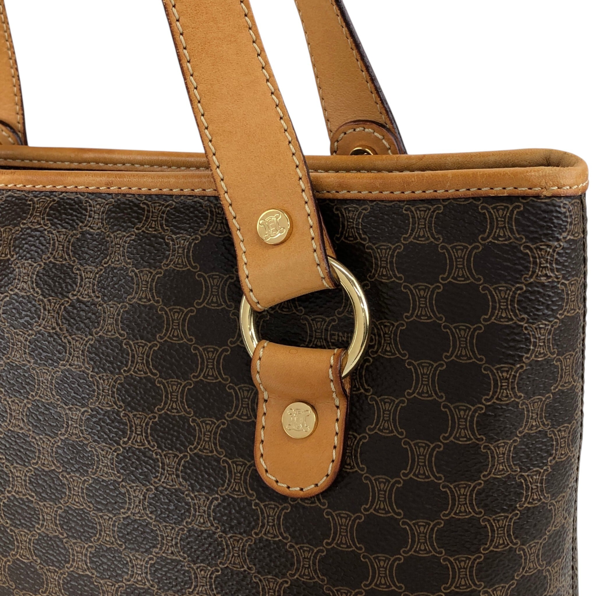 CELINE セリーヌ マカダム ハンドバッグ ブラウン PVC トートバッグ