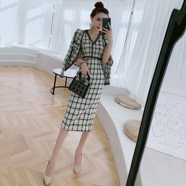 スーツ セットアップ ノーカラージャケット ワンピース タイト Vネック シンプル チェック柄 ウエストマーク オフィス セレモニー パーティ Fsk1550 Alice Mode スーツ セットアップ ノーカラージャケット ワンピース タイト Vネック シンプル チェック柄 ウエストマーク オフィス セレモニー パーティ Fsk1550 Alice Mode