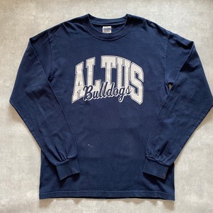 made in HAITI GILGAN ALTUS Bulldogs cotton long T-shirt{ハイチ製　ギルダン　ALTUS Bulldogs コットンロング　Tシャツ　古着　メンズ}ユニセックス　