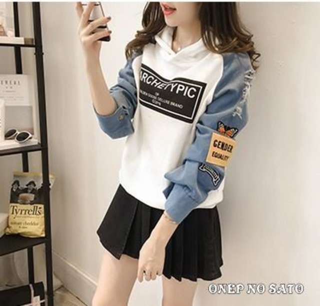 パーカー レディース 長袖 カットソー デニム 刺繍 ロゴ スウェット ショート丈 ゆったり 可愛い フェミニン お洒落 春夏 Jm27 ワンピの里 パーカー レディース 長袖 カットソー デニム 刺繍 ロゴ スウェット ショート丈 ゆったり 可愛い フェミニン お洒落 春夏 Jm27 ワンピの里