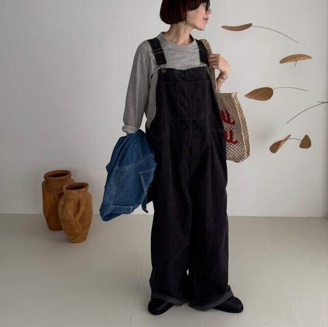美品】今期 完売 ARGUE アギュー CORDUROY OVERALL/CHACOAL NAVY