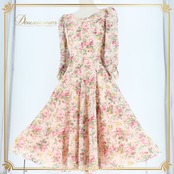 社交ダンス 衣装 Lovely Dancing ドレス ワンピース スタンダード ホワイト系 レッド系 ピンク系 グリーン系 イエロー系 レース 花柄 長袖 レッスンウェア 白 赤 緑 黄色 女性用 ワンピースドレス ピンク 花柄ワンピース フラワー ローズ柄 総柄 長袖ドレス レース調 胸元 デザイン ふんわりスカート シルエット フレアスカート ミモレ丈風 ひざ下丈 コーラス スタンダードダンス レッスン ダンスウェア 練習用 ポリエステル100 ドライ きれいめ 華やか おしゃれ カラフル 入門