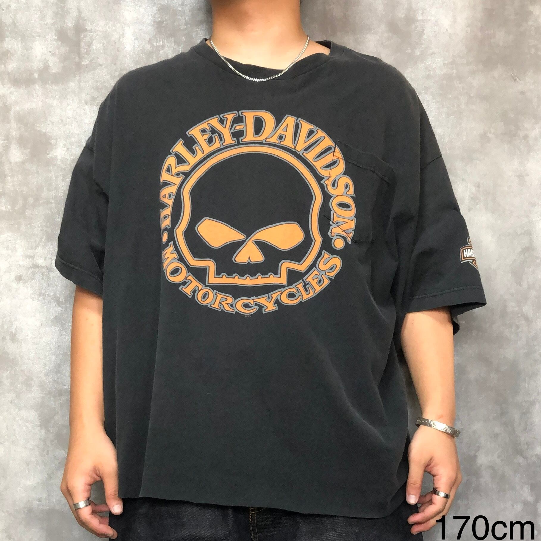 ショート丈リメイク】HARLEY DAVIDSON 半袖Tシャツ 3XL プリント 