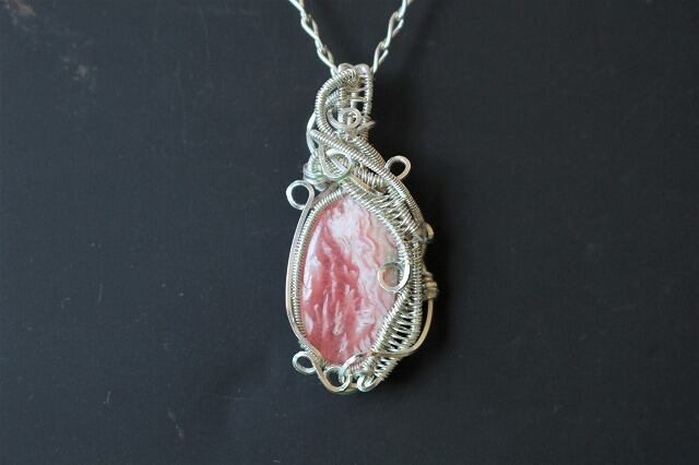 Rhodochrosite silver925 wirewrapping pendant