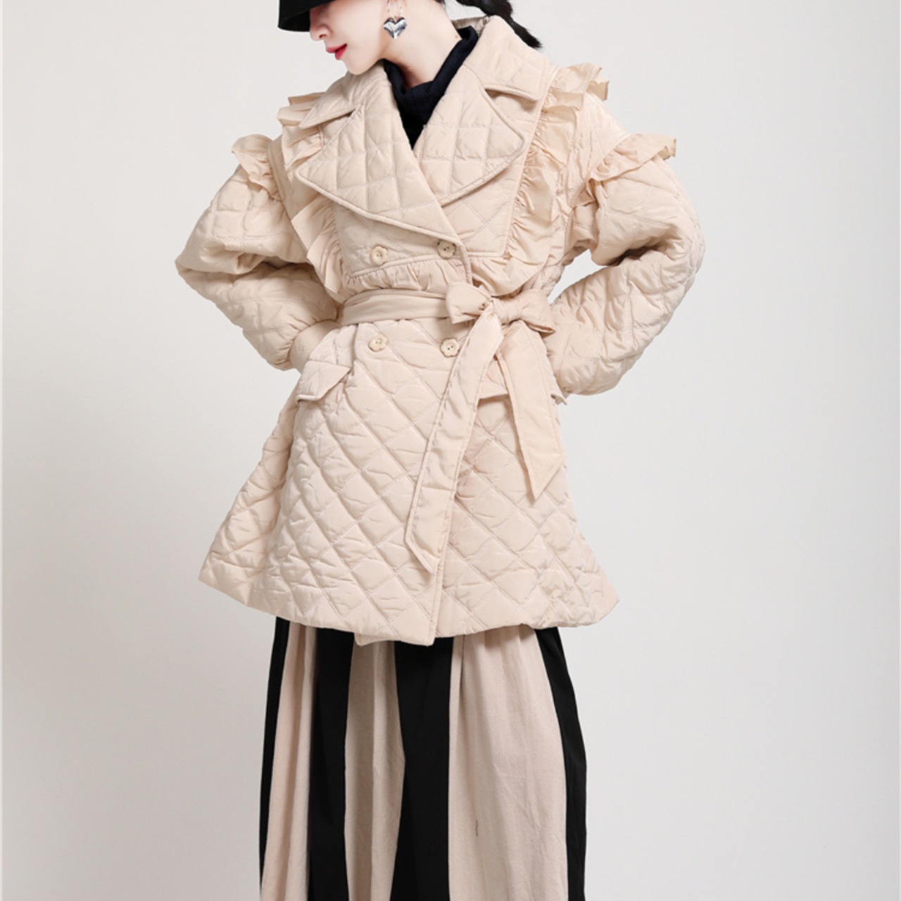 Double-breasted slim-fit cotton padded jacket(ME065)