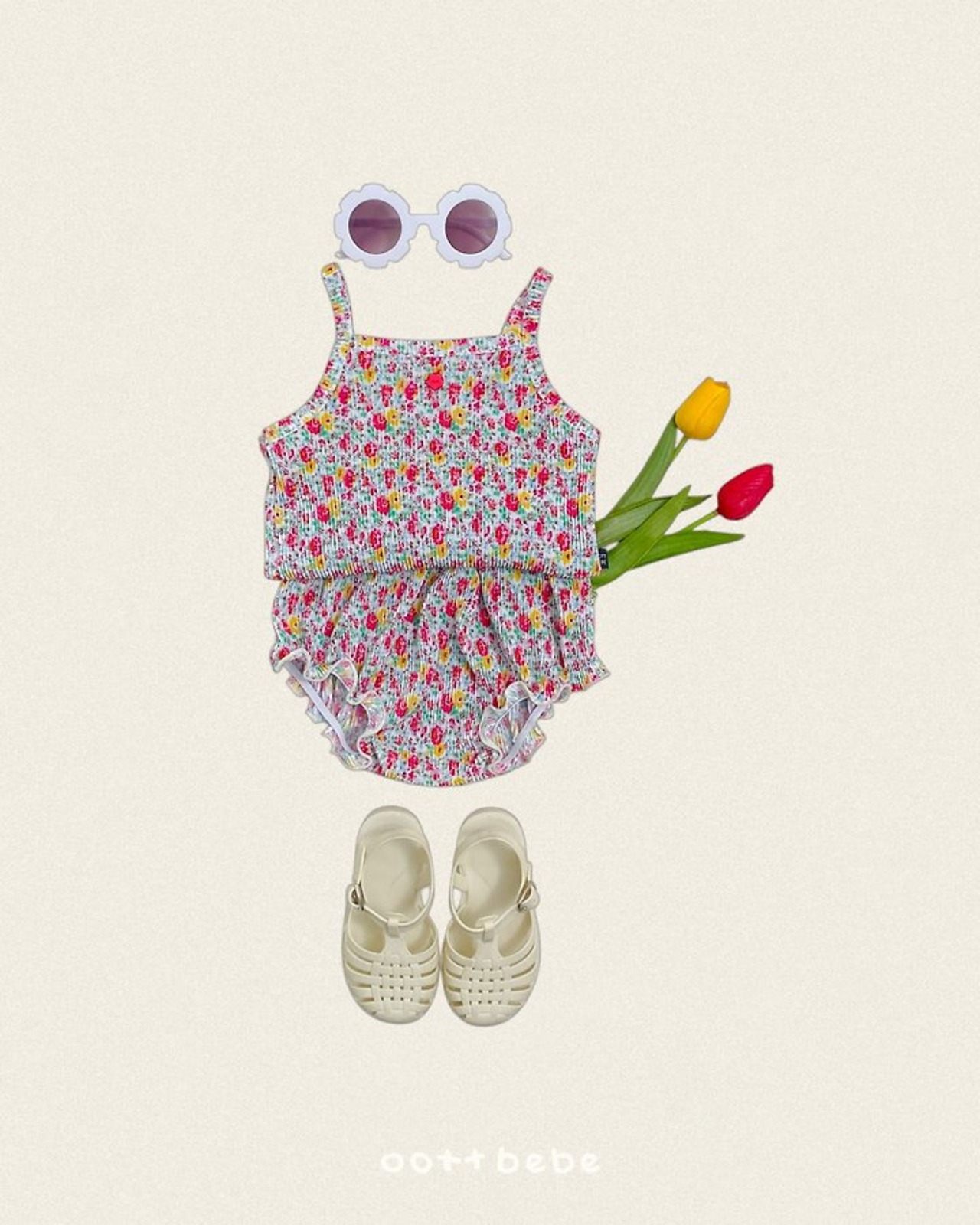 [oottbebe] Floral Pleated Sleeveless Bloomer / [오뜨베베] 꽃송이플리츠나시블루머